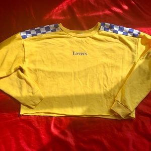 Yellow Checkered Crop Top Sweater